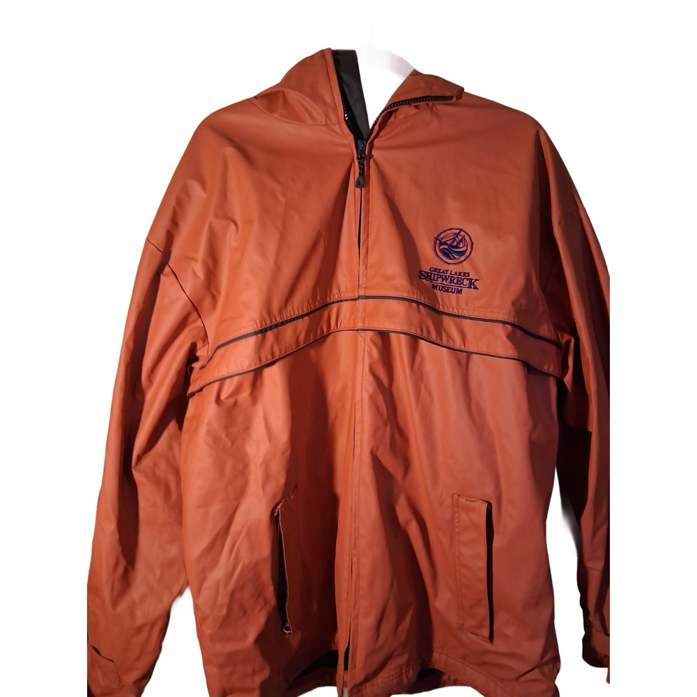 Great Lakes Shipwreck Museum Windbreaker Jacket Orange Hooded Zip-Up Men’s XL